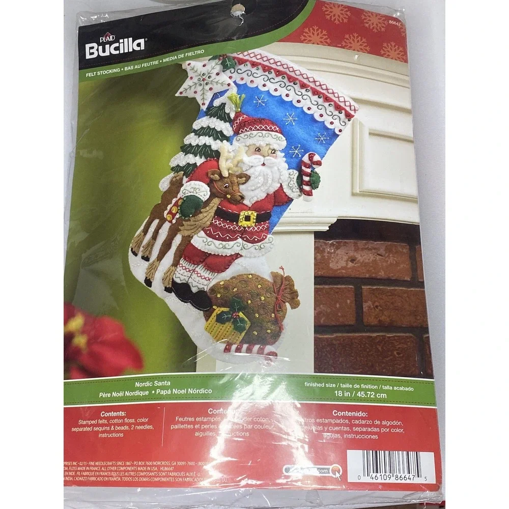 Bucilla Nordic Santa Reindeer Felt Christmas Stocking Stitchery Kit, 86647 18 in